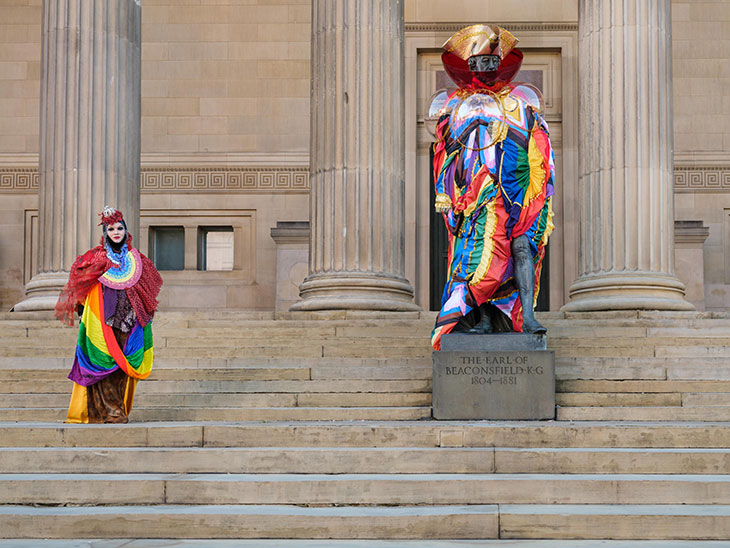 Daniel Lismore with the outfit he designed for the 1883 statue of Benjamin Disraeli at St George’s Hall.