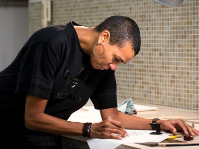 Helen Cammock, working at the Istituto Centrale della Grafica, Rome.