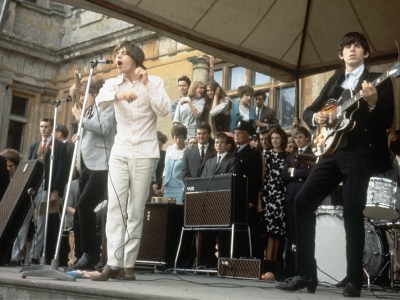 The Rolling Stones on stage at Longleat House in Wiltshire on 2 August 1964.
