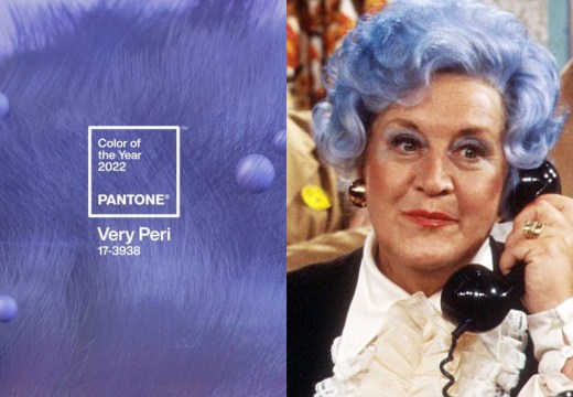 Left: Blue Rinse, as sported by Mollie Sugden in ‘Are You Being Served?’ Right: Pantone’s Color of the Year 2022