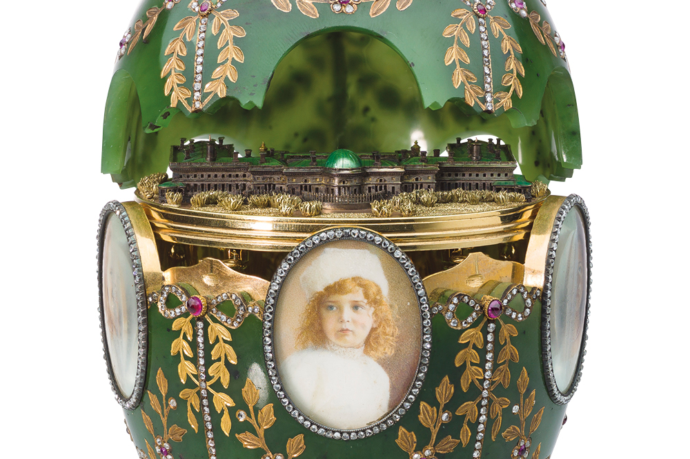 The Alexander Palace Egg (1908; detail), Henrik Wigström for Fabergé. Moscow Kremlin Museums.