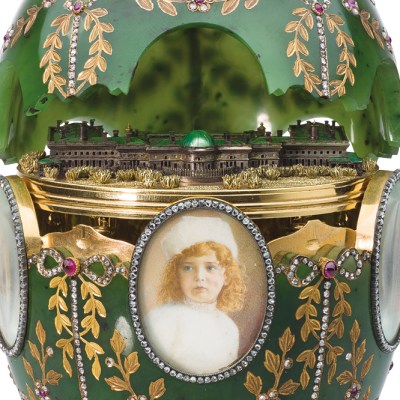 The Alexander Palace Egg (1908; detail), Henrik Wigström for Fabergé. Moscow Kremlin Museums.