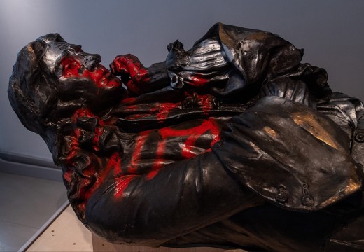 The toppled statue of Edward Colston lies on display in M Shed museum on June 7, 2021 in Bristol, England.