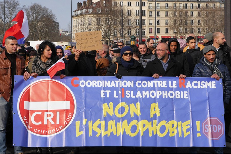 A rally against Islamophobia at Bastille Square, Paris, in 2014. Photo: Mustafa Yalcin/Anadolu Agency/Getty Images