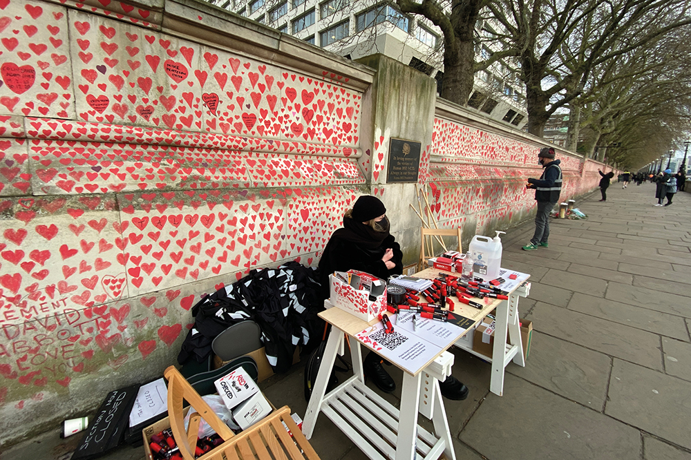 ‘Stand back and the hearts form constellations of sorrow’ – at the Covid memorial wall in London