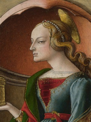 Saint Mary Magdalene (detail; c. 1491–94), Carlo Crivelli. Photo: © National Gallery, London