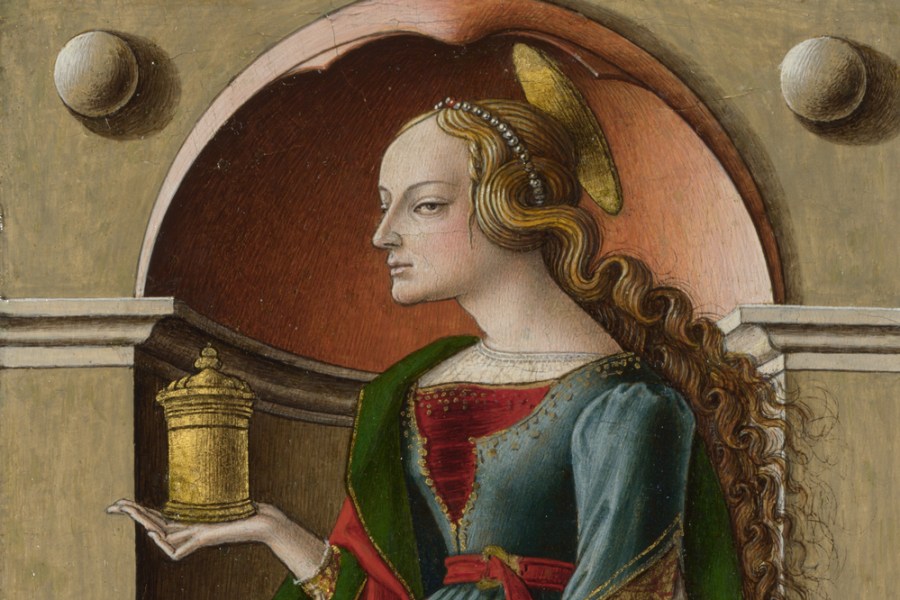 Saint Mary Magdalene (detail; c. 1491–94), Carlo Crivelli. Photo: © National Gallery, London