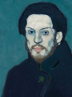 self-portrait of a man against a turquoise background