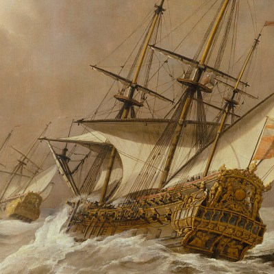The ‘Resolution’ in a Gale (detail; c. 1678), Willem van de Velde the Younger. National Maritime Museum, London