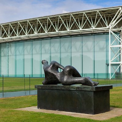 Henry Moore sculpture displayed on a lawn