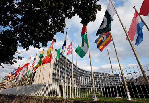 Flags flying out unesco headquarters